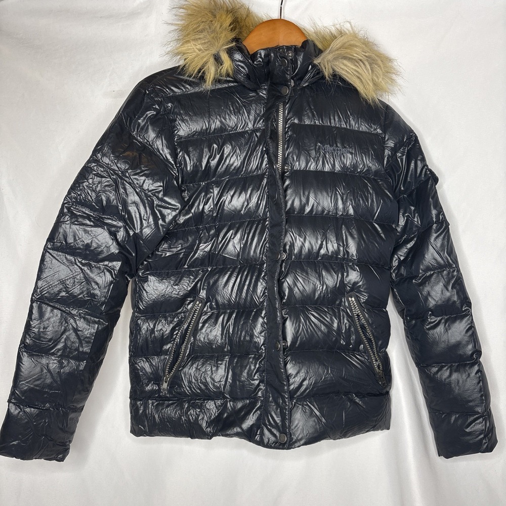 Marmot Girls XL Black 700‎ Fill Down Faux Fur Hooded Winter Jacket Coat